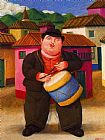 Fernando Botero Canvas Paintings - Hombre tocando el tambor